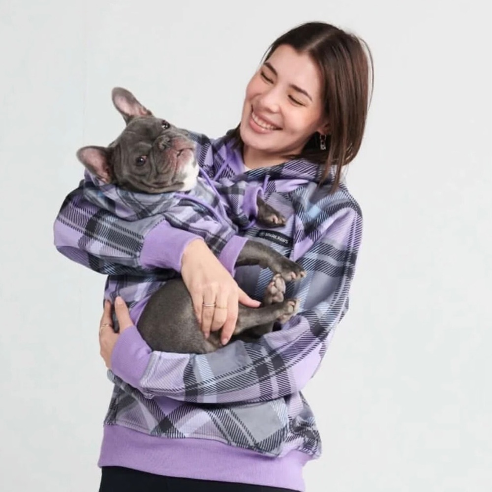 Spark Paws Fleece Purple Plaid Human Hoodie NWT XL